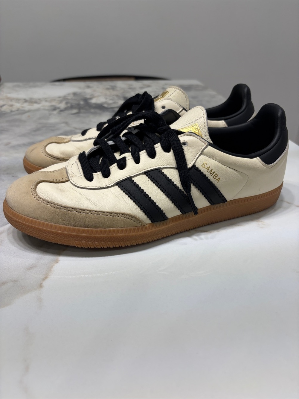 adidas woman samba Cream, Black & Tan Retro Sneakers
